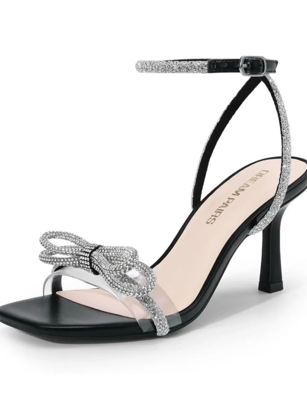 🛍️Dream Paris Never Worn Silver Crystal Bow Ankle-Strap Sandal - Size 7.5
